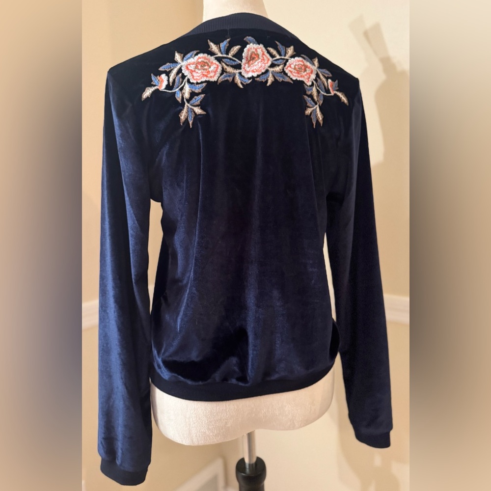 🌺 Vintage JCL Navy Velour Quarter Zip w Backside Floral Embroidery | M/L per tag